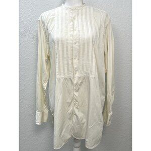 POLO Ralph Lauren Womens LARGE Ivory Oversize Button-Up Cotton/Silk Tuxedo SHIRT